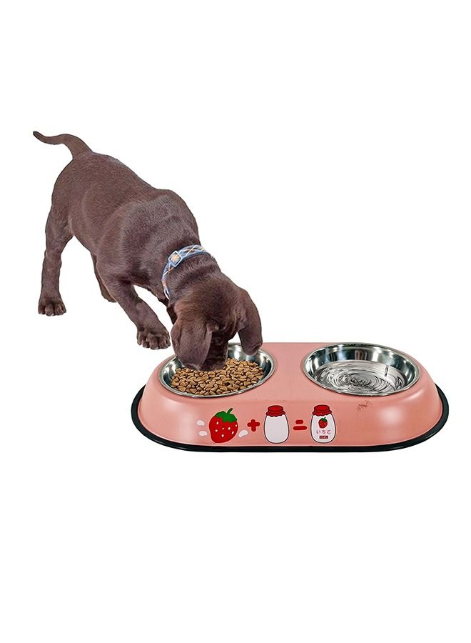 MAJIBAO Dog & Cat Food & Water Feeder in Stainless Steel Bowls, Metal Casing or Bowls Holder, Small Size Bowls, Rubber or Silicon Grip for No Sliding, Pink Color, Bowl Diameter 12 Cm  - Image 1
