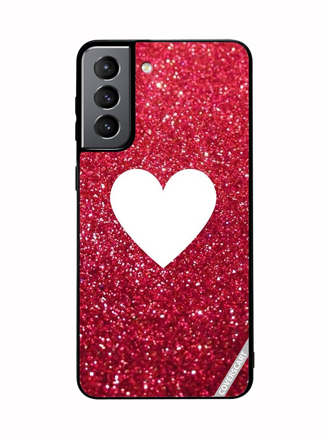 COVERSCART Protective Case Cover For Samsung Galaxy S21 5G White Heart On Red Glitter Design Red