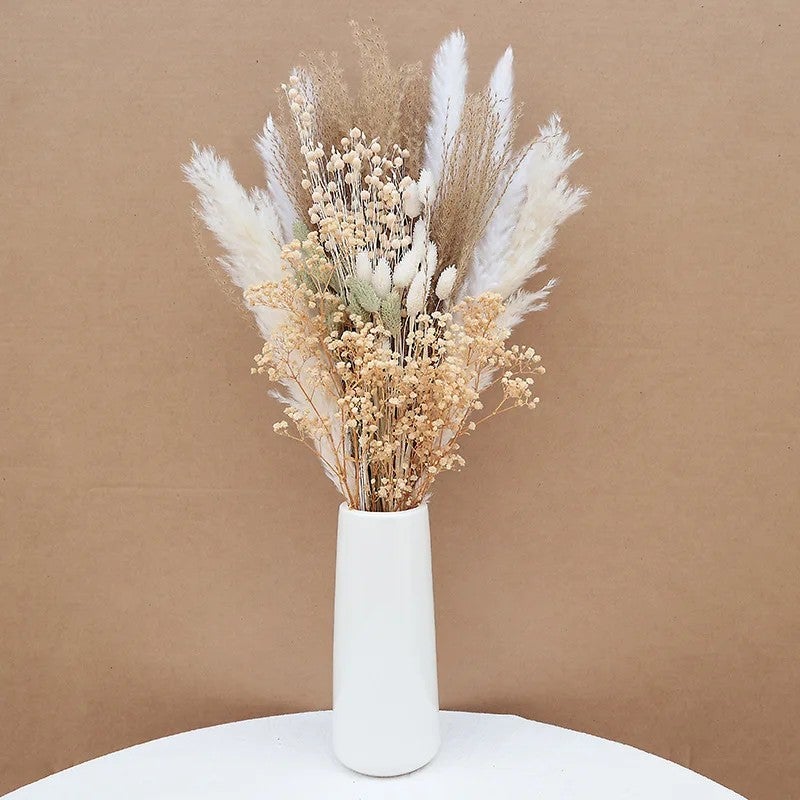 Bluejw Natural Dried Flower Bouquet - Beige Pampas Grass & Dried Plants for Wedding Home Decor - Image 4