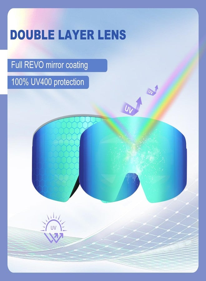 EXP VISION نظارات التزلج/التزلج على الجليد من إكسب فيجن، نظارات ثلج بعدسات مغناطيسية مع خاصية مقاومة الضباب وحماية من الأشعة فوق البنفسجية 400 للرجال والنساء (إطار رمادي - أخضر) - Image 3