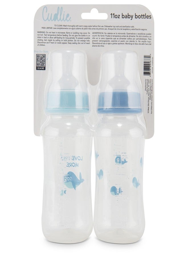 Cudlie Premium 2-Pack Baby Bottles - 11 Ounce, Hourglass Shape, Fun Boys and Girls Prints, Clear Cover - BPA-Free - Image 3