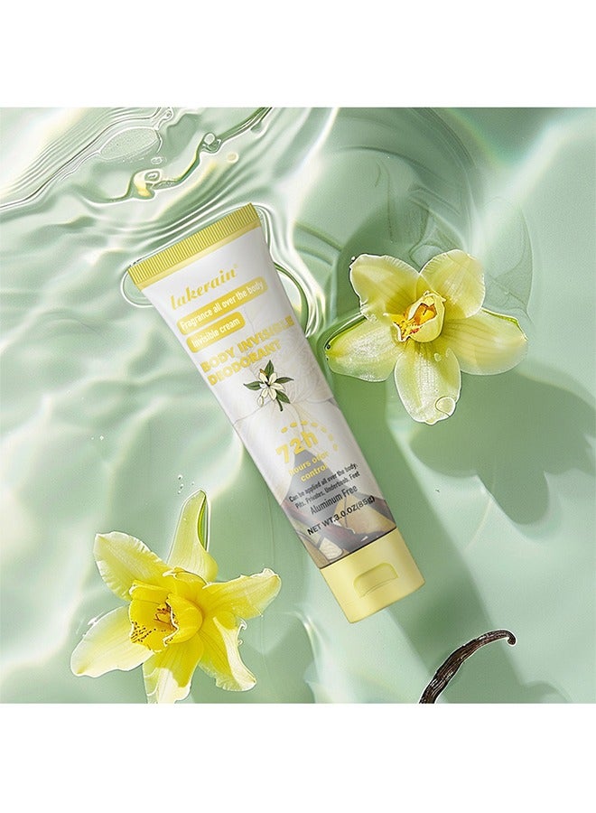 lakerain 72h Hours Odor Control - 85g Body Invisible Deodorant Cream Vanilla Floral Whole Body Fragrance Deodorant Natural Scented Skin Safe for Armpit Privates and Other Parts Odour Control Cream - Image 4