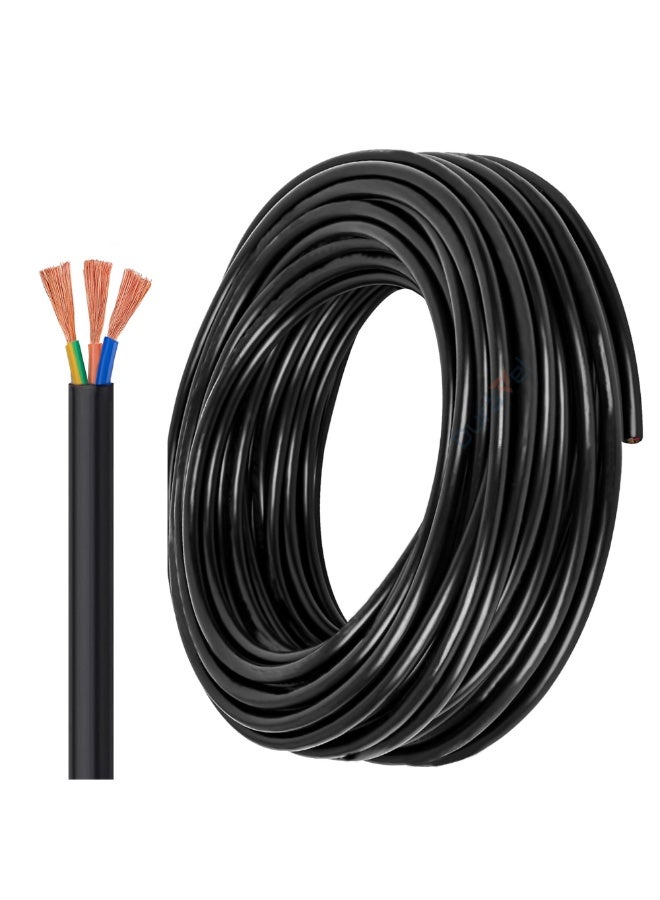 درافل كابل كهربائي ثلاثي النواة من دورافيل، سلك طاقة معزول بمادة PVC سوداء، موصل نحاسي مرن (أسود ثلاثي النواة 10 أمتار، 1 مم) - Image 1