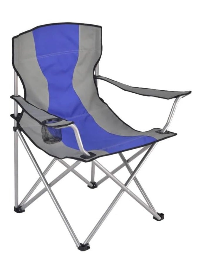 VIO Large Outdoor Chair Padded Durable Foldable Beach Chair with Bag and Cup Holder Supports Up to 125 KG 275 LBS Perfect for Outdoor Pool Picnic Camping Travel Fishing Lawn Blue Grey  - Image 1
