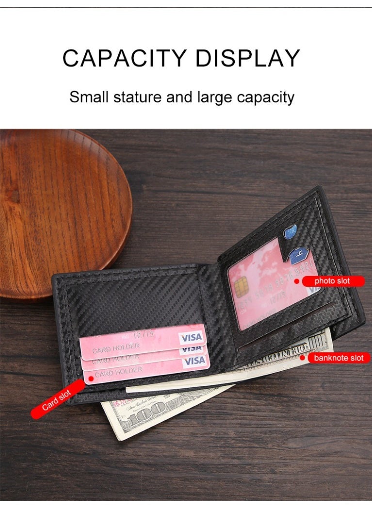 Men’s Bifold Wallet with Carbon Fiber Texture – Large Capacity PU Leather Wallet with Multi-Card Slots, Coin Pocket & Cash Compartment, Slim Minimalist Design - Image 5