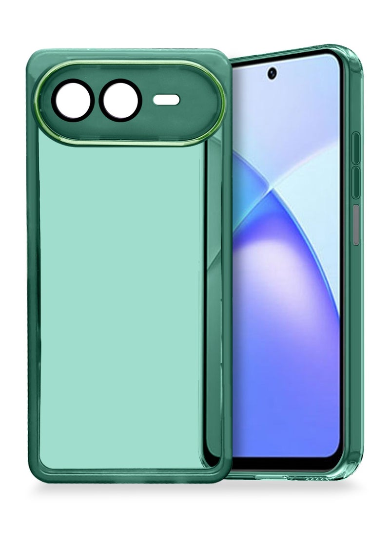 Wtech Infinix Smart 10 Plus 2025 Soft Transparent TPU Camera Lens Protection Silicone Ultra Thin Phone Stylish Electroplated Camera Border Back Case Cover - Dark Green - Image 1