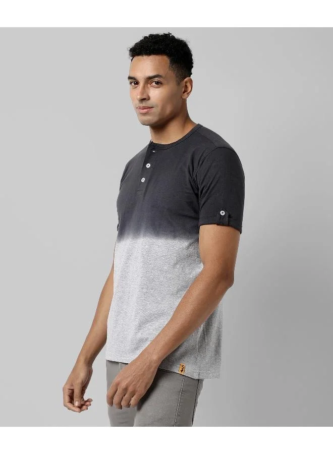 CAHOOT  Men's Grey Colourblocked Regular Fit Casual T-Shirt for Men | Best Price UAE