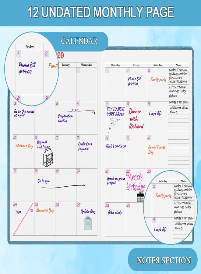 Getvow Undated Planner for Any Year - Weekly & Monthly Planner & Journal to Track Goals, Perfect to Organize Your Daily Life, 5.85" x 8.25", Blue - Image 2