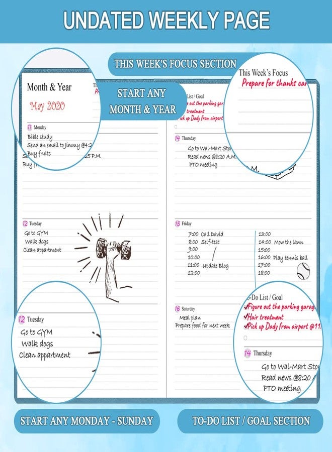 Getvow Undated Planner for Any Year - Weekly & Monthly Planner & Journal to Track Goals, Perfect to Organize Your Daily Life, 5.85" x 8.25", Blue - Image 3