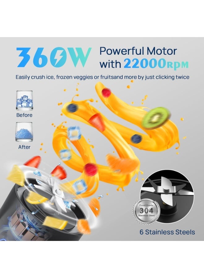 YZMA GLOBAL Portable USB Rechargeable Personal Smoothie Blender (700ML) | 360W Powerful Motor, 6000mAh Battery, Travel Blender, Office, Gym, Type-C - Image 2
