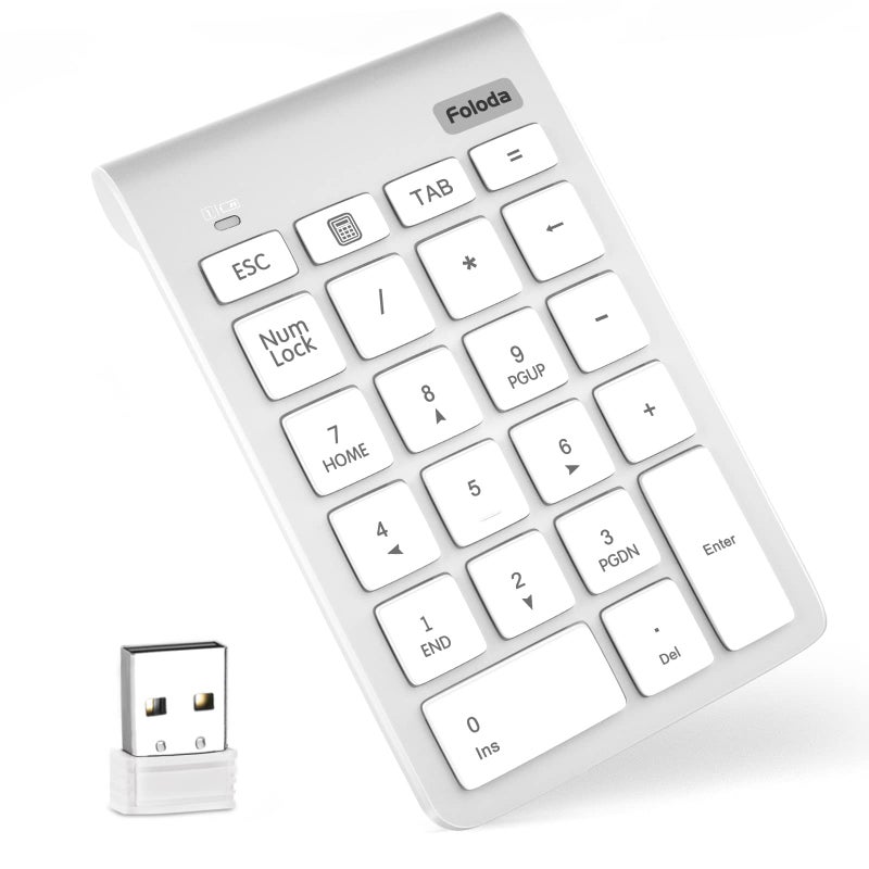 Foloda Wireless Number Pad, 10 Keys USB Keypad for Laptop, 22 Keys Extensions Numeric Numpad Computer Laptop Accessories for PC Desktop Surface Pro Notebook - Image 1