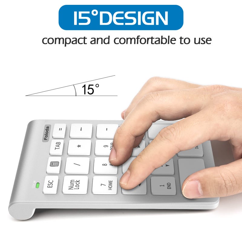 Foloda Wireless Number Pad, 10 Keys USB Keypad for Laptop, 22 Keys Extensions Numeric Numpad Computer Laptop Accessories for PC Desktop Surface Pro Notebook - Image 2