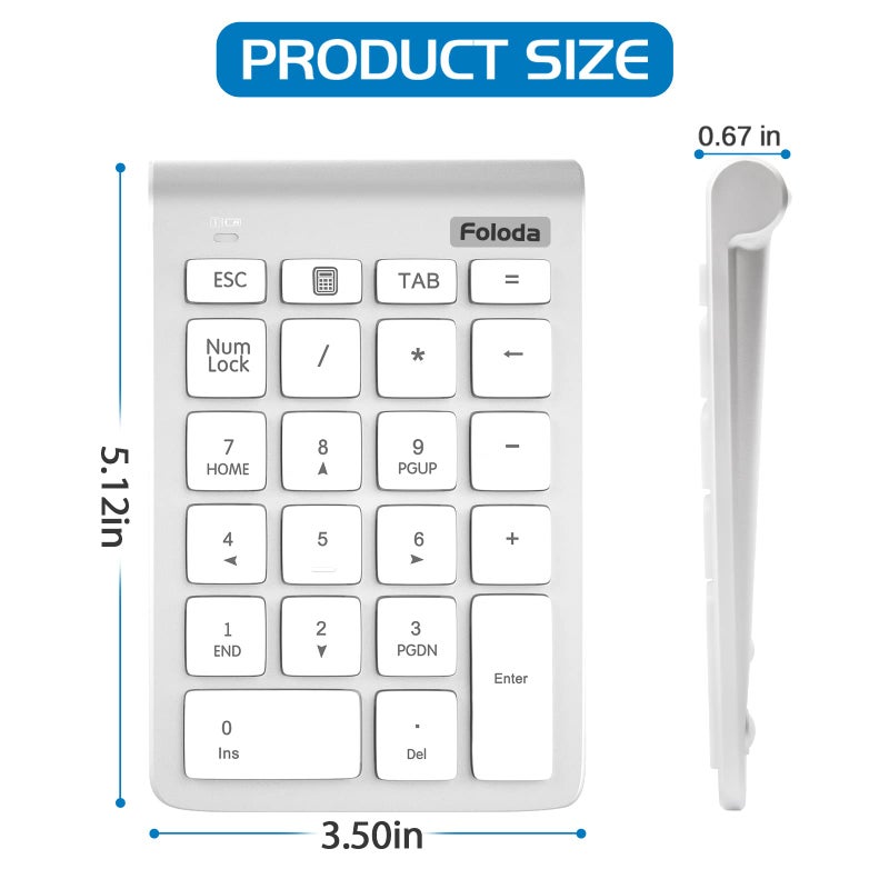 Foloda Wireless Number Pad, 10 Keys USB Keypad for Laptop, 22 Keys Extensions Numeric Numpad Computer Laptop Accessories for PC Desktop Surface Pro Notebook - Image 3