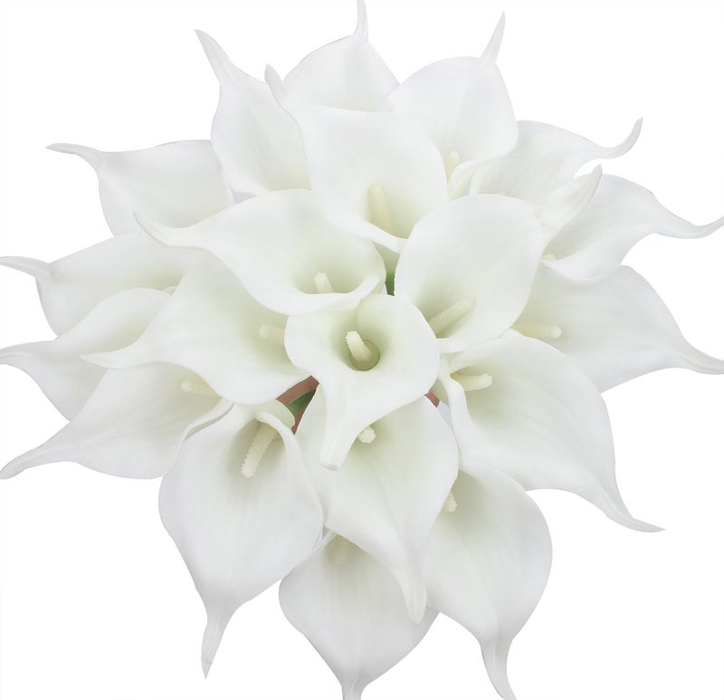 Duovlo 20pcs Calla Lily Bridal Wedding Bouquet Lataex Real Touch Artificial Flower Home Party Decor (Pure White) - Image 1