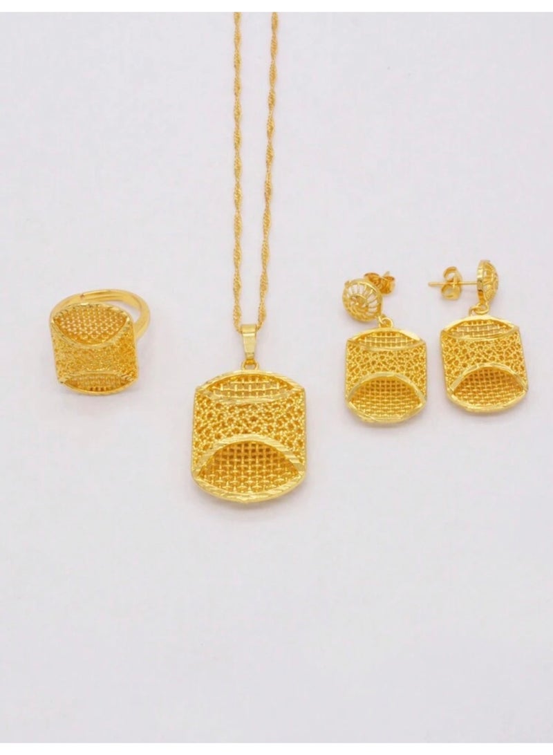 GOLDMAX 21k Gold Plated Necklace & Earrings & Ring Jewelry Set For Women With Gift Box - Image 2