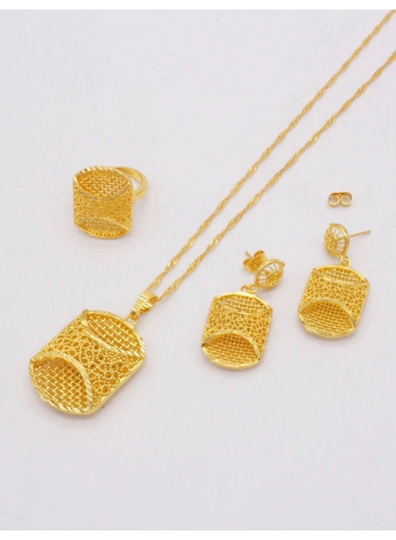 GOLDMAX 21k Gold Plated Necklace & Earrings & Ring Jewelry Set For Women With Gift Box - Image 3