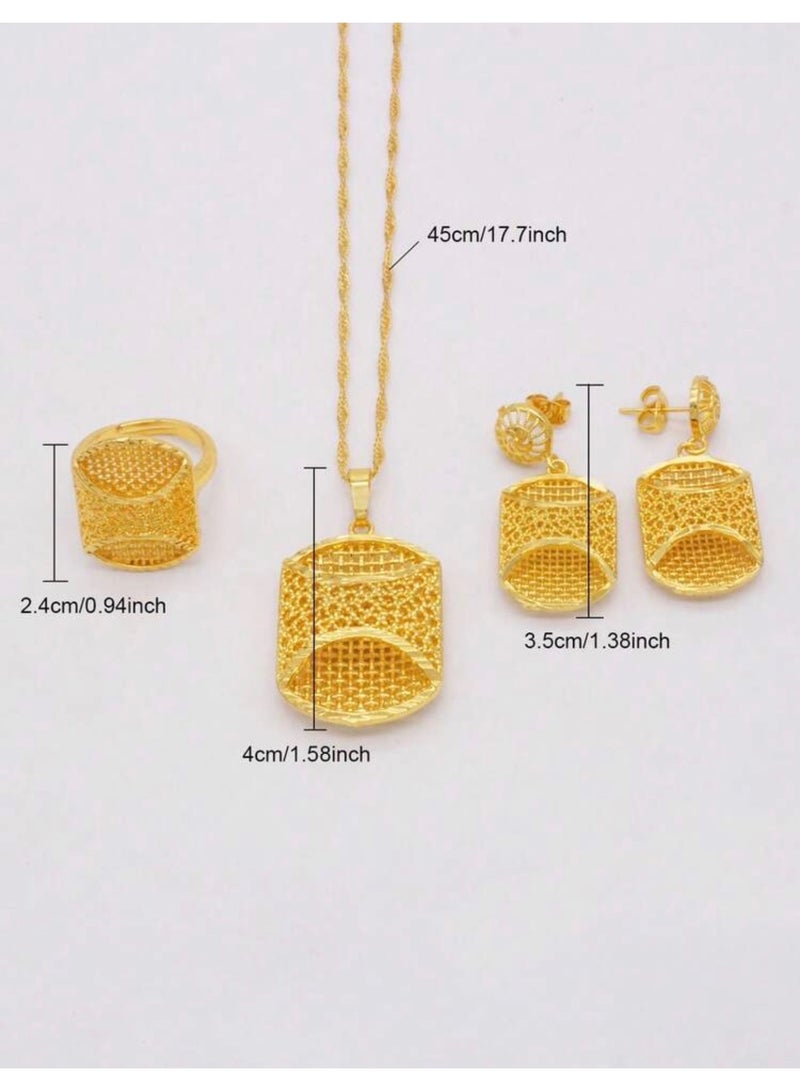GOLDMAX 21k Gold Plated Necklace & Earrings & Ring Jewelry Set For Women With Gift Box - Image 5