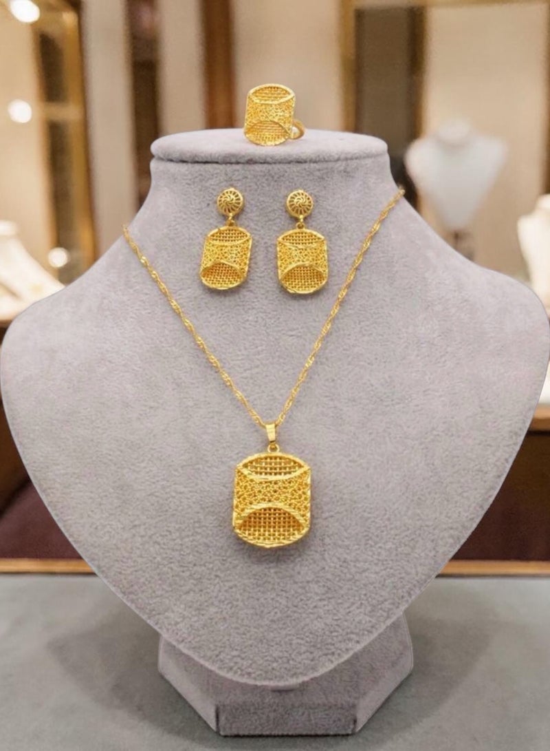 GOLDMAX 21k Gold Plated Necklace & Earrings & Ring Jewelry Set For Women With Gift Box - Image 1