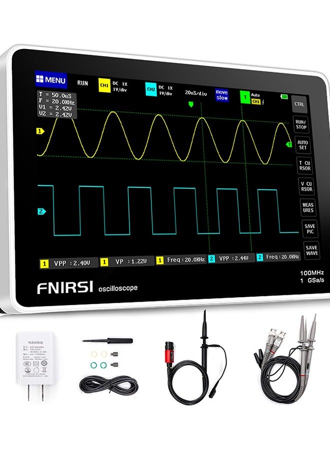 1013D Plus Oscilloscope - Portable Handheld Tablet Oscilloscope with 100X High Voltage Probe, 2 Channels 100Mhz Bandwidth 1GSa/s Sampling Rate 7 TFT LCD Touch Screen - Image 1