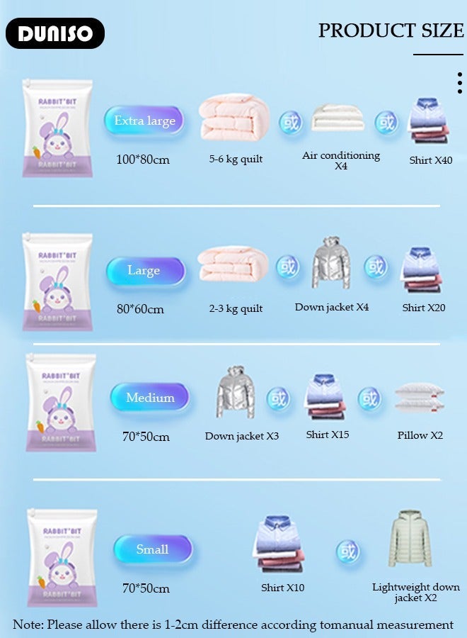 DUNISO Combo Vacuum Storage Bag with Electric Pump, 4 Pack(1Jumbo + 1 Large + 1Medium + 1 Small) of Reusable Compression Bags, Double Zip Seal Special-Grip Clip,Travel Vacuum Sealer Bags, Rapid Vacuum for Clothes, Mattress, Blanket, Pillows Compression and Travelling - Image 4