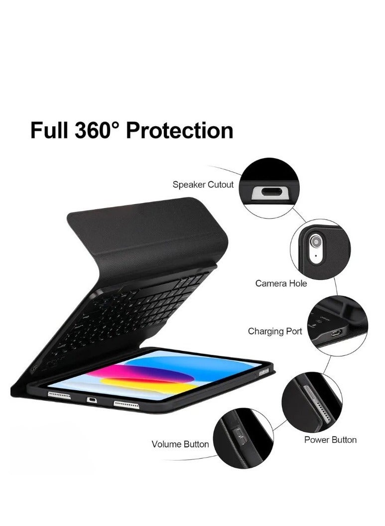 اليشمك حافظة لوحة مفاتيح ثنائية اللغة لجهاز iPad الجيل العاشر (2022، 10.9 بوصة) / iPad الجيل الحادي عشر (2025، 11 بوصة)، حامل لوحة مفاتيح لاسلكية قابلة للفصل مع حامل قلم، غطاء ذكي رفيع من الجلد مع ماوس - Image 2