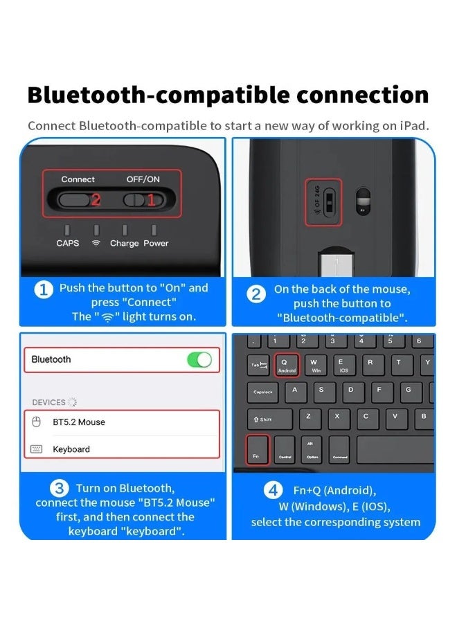اليشمك حافظة لوحة مفاتيح ثنائية اللغة لجهاز iPad الجيل العاشر (2022، 10.9 بوصة) / iPad الجيل الحادي عشر (2025، 11 بوصة)، حامل لوحة مفاتيح لاسلكية قابلة للفصل مع حامل قلم، غطاء ذكي رفيع من الجلد مع ماوس - Image 5