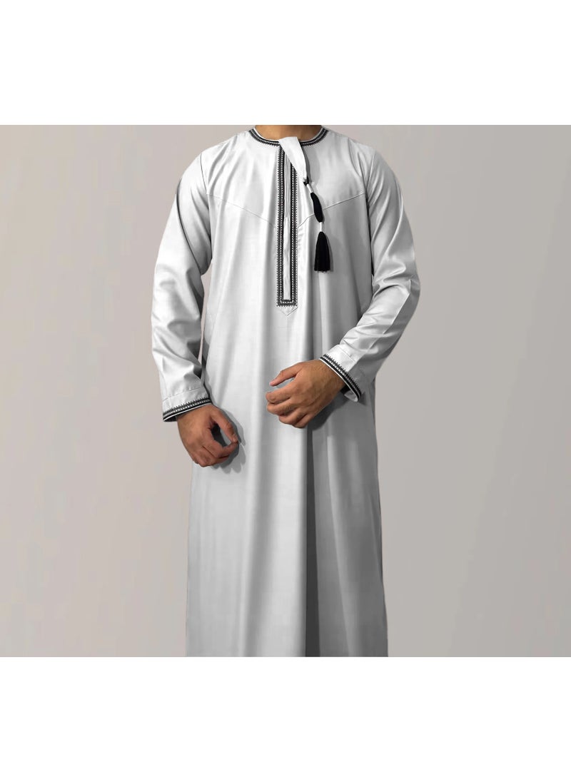 Generic New Arrival Cross-Border Solid Color Round Neck Embroidery Coarse Males Long Sleeve Kaftan Arabian Saudi Arabia Mens Kaftan 3#red  - Image 3
