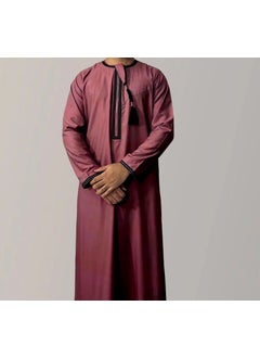 Generic New Arrival Cross-Border Solid Color Round Neck Embroidery Coarse Males Long Sleeve Kaftan Arabian Saudi Arabia Mens Kaftan 3#red  - Image 1