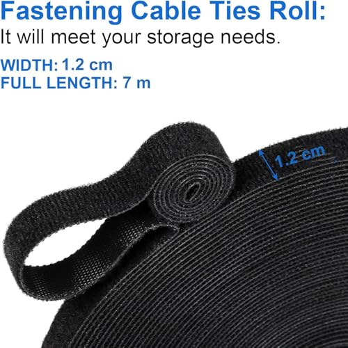 INOVERA (LABEL) 2 Pieces 7 Meter Cable Organizer Hook & Loop Tape Roll - Cord/Wire Holder Management Strap - Reusable Ties for PC, TV, Desk, WFH Accessories - 12 mm Width Black - Image 2