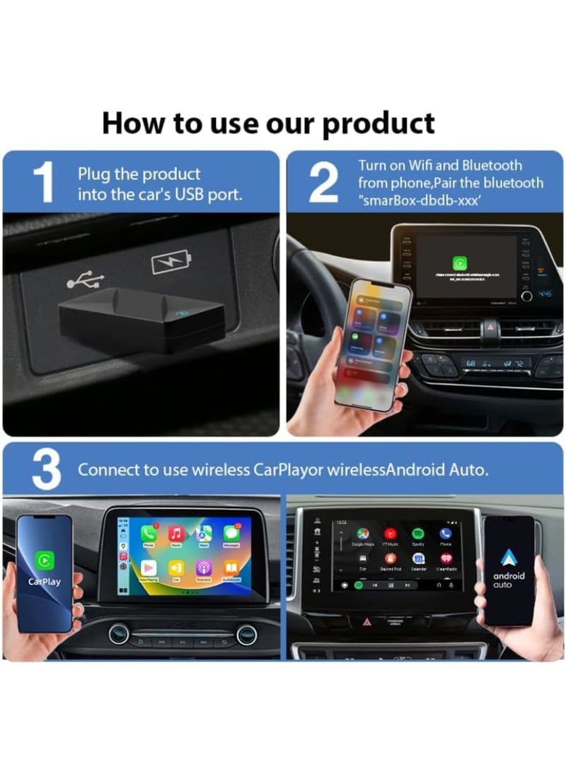 SYOSI Wireless CarPlay Adapter, 2-in-1 Android Auto Dongle for iPhone and Android, Plug and Play USB A C Car Multimedia Converter with Online Update Support for Wired to Wireless Connection, Black - Image 5