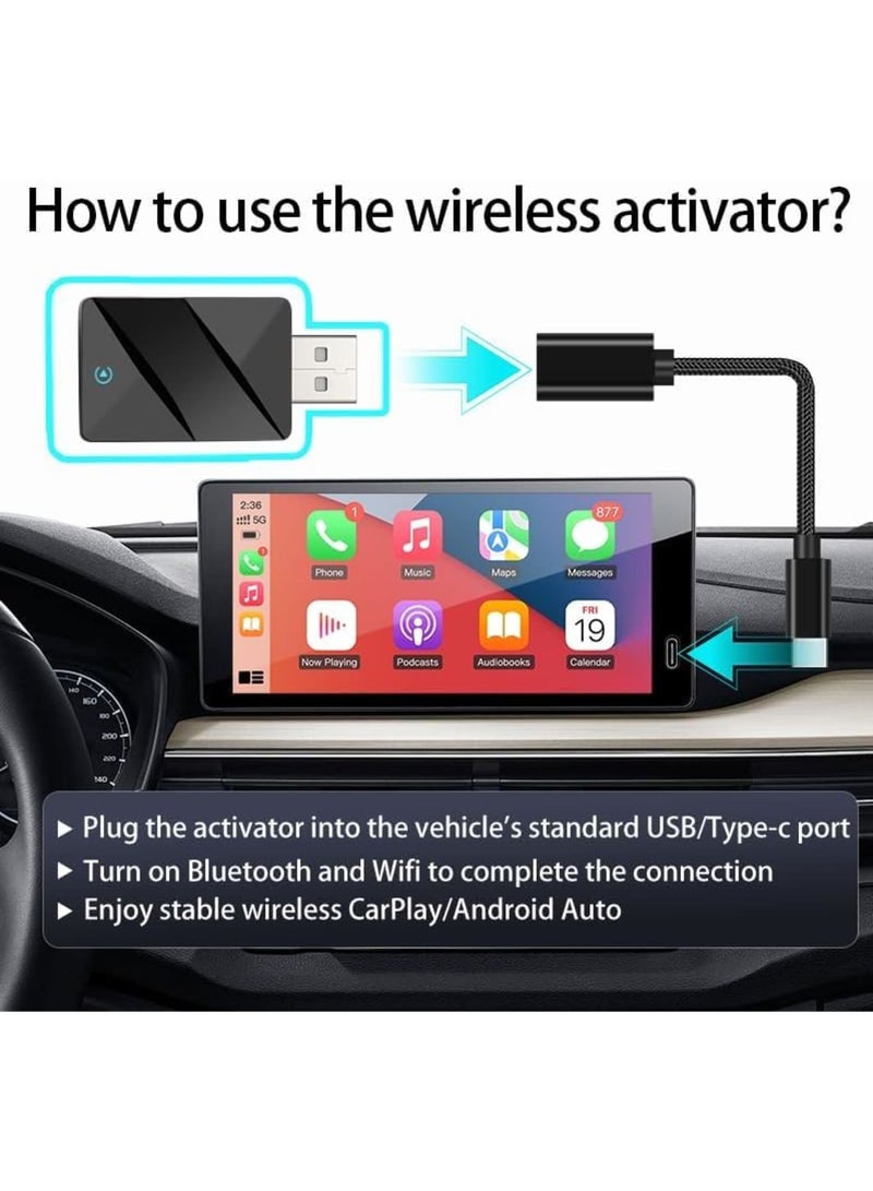 SYOSI Wireless CarPlay Adapter, 2-in-1 Android Auto Dongle for iPhone and Android, Plug and Play USB A C Car Multimedia Converter with Online Update Support for Wired to Wireless Connection, Black - Image 3