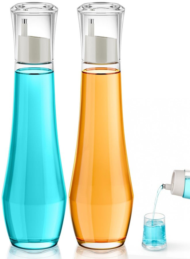 VITVITI Glass Mouthwash Dispenser for Bathroom, 8.8OZ Mouth Wash Container Bottle with Lid Cup, Small Clear Refillable Mouthwash Dispenser Decanter for Countertop, Set of 2 - Image 1
