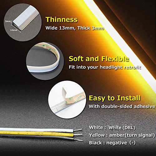 OPP ULITE White Amber Switchback Led Strip Lights, White DRL Amber Sequential Flowing Turn Signal Light, 114 PCS Led Chip Waterproof Car Flexible Tube Easy Paste Install, 2PC Pack - Image 3