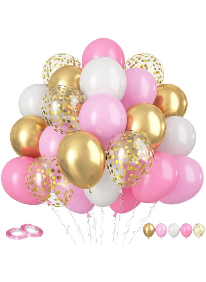ThePartyPopper 50 Pcs Pink and White Balloons Set – 12 Inch Metallic Gold, Pink, White & Confetti Latex Balloons Kit for Birthday, Wedding, Anniversary, Christmas - Image 1