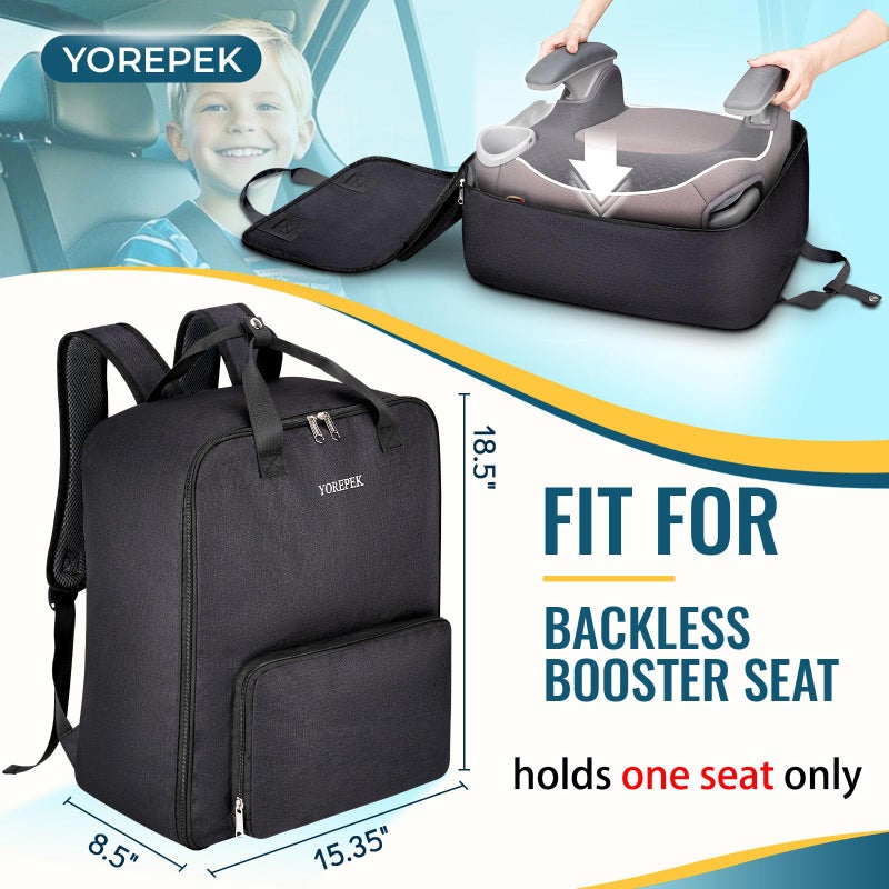 YOREPEK Backless Booster Car Seat Travel Bag Backpack for Airplane, Foldable Booster Car Seat Cover with Lauggage Strap, Compact Stroller Bag for Airplane Fits for Gb Pockit(All Black) - Image 2