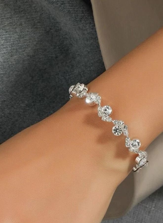 DUNISO 3Piece Jewelry Set With Necklace Bangle and Earrings Full Diamond V Neck Necklace Crystal Earrings Wedding Bridal Bridesmaid Costume Jewelry Set for Women and Girls Dress Accessories  - Image 4