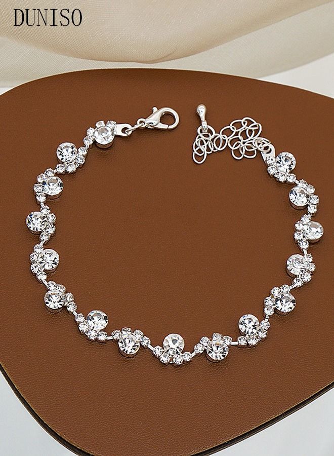 DUNISO 3Piece Jewelry Set With Necklace Bangle and Earrings Full Diamond V Neck Necklace Crystal Earrings Wedding Bridal Bridesmaid Costume Jewelry Set for Women and Girls Dress Accessories  - Image 5