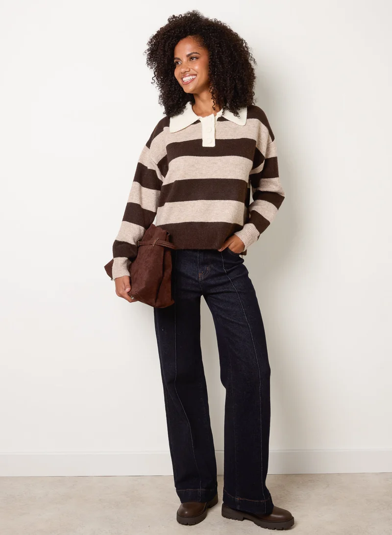 Blue Vanilla Stripe Knit Polo Jumper