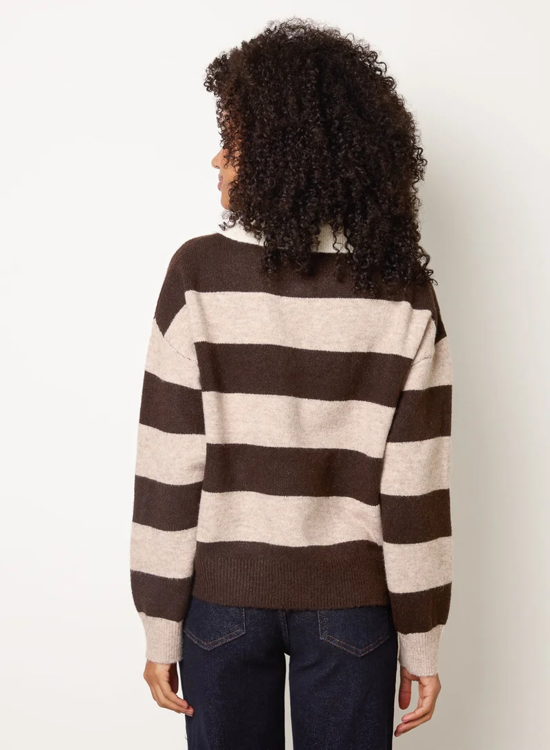 Blue Vanilla Stripe Knit Polo Jumper