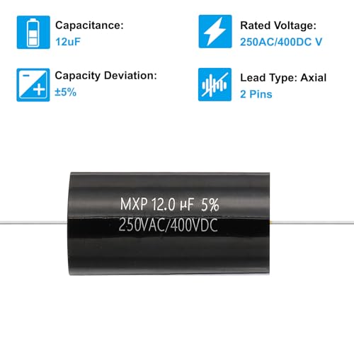 PATIKIL 12uF 250AC/400DC V Axial Film Capacitor, Yellow, CBB20, 1 Pcs - Image 3