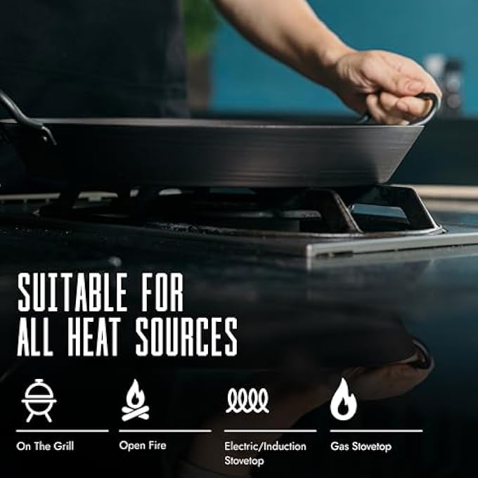 سكوتسبيرغ مقلاة بايلا احترافية من الحديد بقطر 34 سم ومقبض من الفولاذ الكربوني المطروق من الفولاذ المقاوم للصدأ مع طباعة العلامة التجارية لطهي مثالي ومتساوي مع مقابض - Image 5