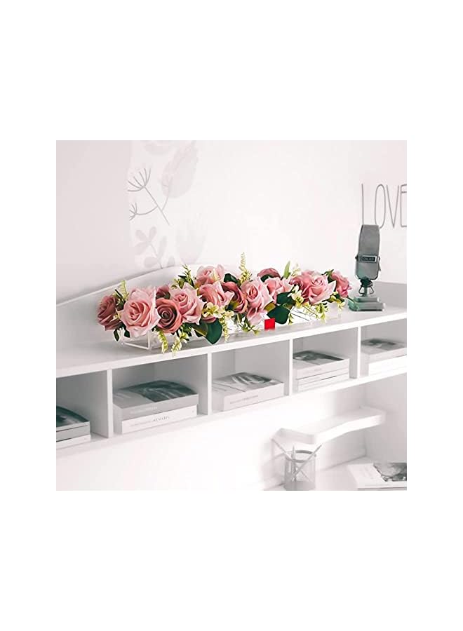 The Bros مزهرية زهور أكريليك شفافة مستطيلة مع إضاءة LED، مزهرية زهور فريدة منخفضة للديكور المنزلي أو حفلات الزفاف (45 * 10 * 6.5، مع LED) - Image 3