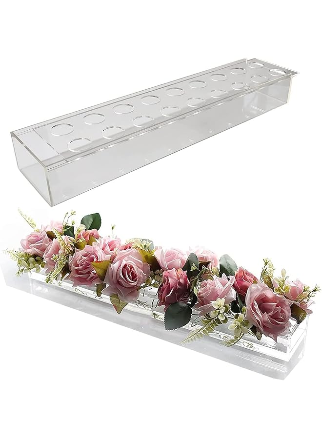 The Bros مزهرية زهور أكريليك شفافة مستطيلة مع إضاءة LED، مزهرية زهور فريدة منخفضة للديكور المنزلي أو حفلات الزفاف (45 * 10 * 6.5، مع LED) - Image 1