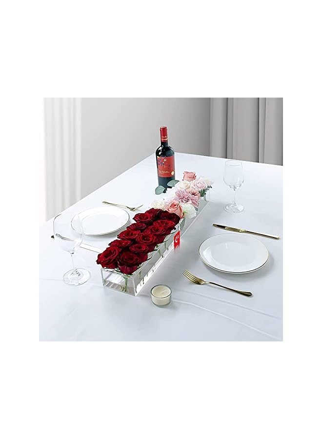 The Bros مزهرية زهور أكريليك شفافة مستطيلة مع إضاءة LED، مزهرية زهور فريدة منخفضة للديكور المنزلي أو حفلات الزفاف (45 * 10 * 6.5، مع LED) - Image 4