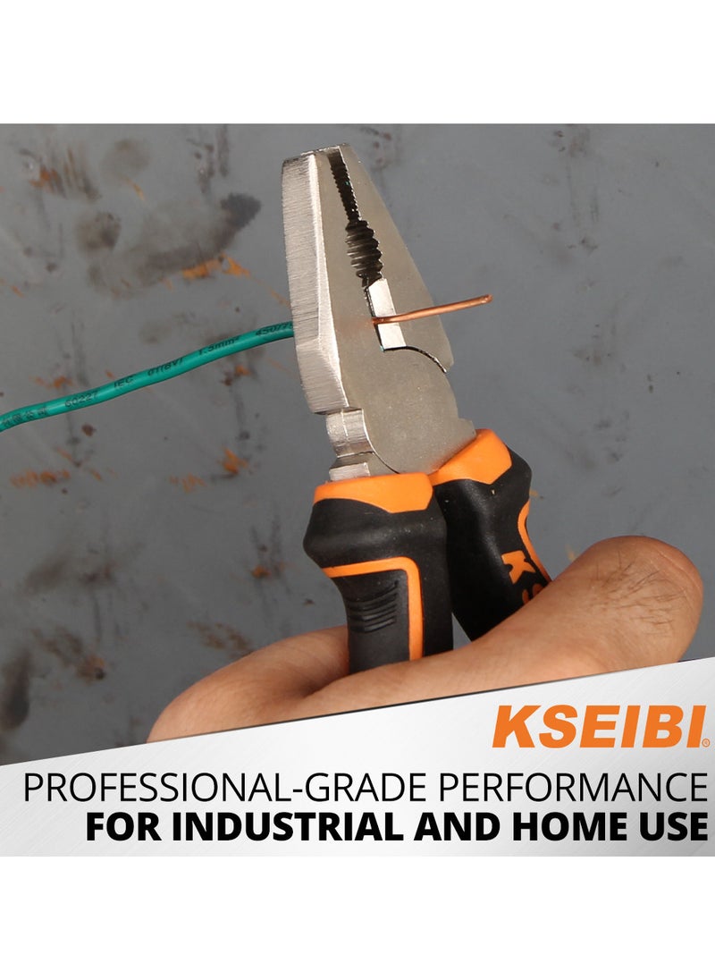 KSEIBI - Combination Plier, Heavy Duty Side Cutting Pliers with Professional Handle, Ideal for Wire, Cables, Crimping, Shearing, Clamping Screws, Steel Hand Tool Plier, Spring Loaded with Safety Lock. - Image 1