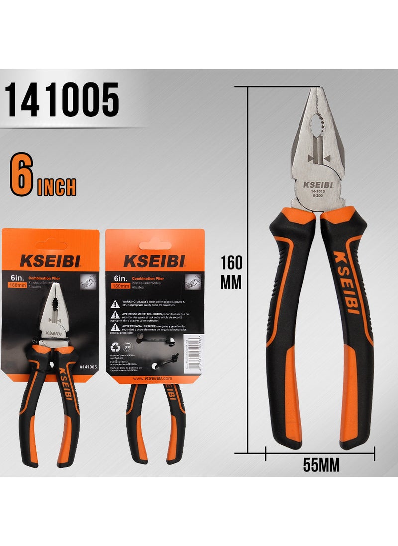 KSEIBI - Combination Plier, Heavy Duty Side Cutting Pliers with Professional Handle, Ideal for Wire, Cables, Crimping, Shearing, Clamping Screws, Steel Hand Tool Plier, Spring Loaded with Safety Lock. - Image 1