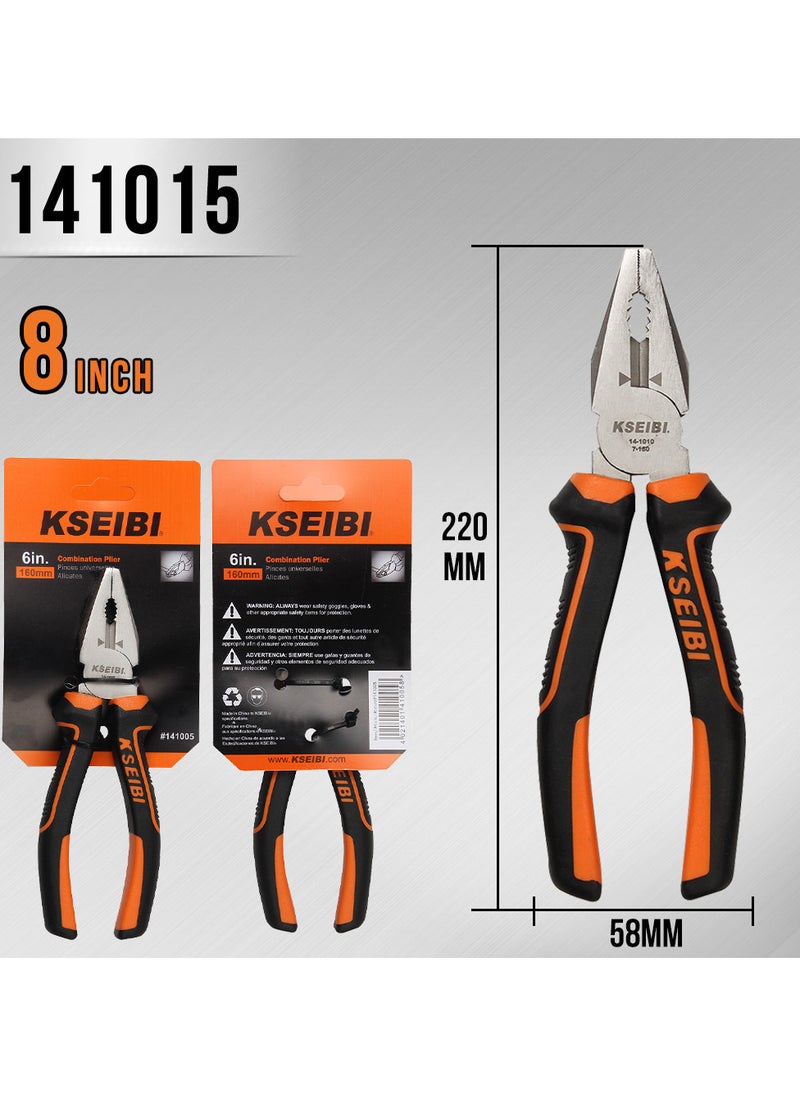 KSEIBI - Combination Plier, Heavy Duty Side Cutting Pliers with Professional Handle, Ideal for Wire, Cables, Crimping, Shearing, Clamping Screws, Steel Hand Tool Plier, Spring Loaded with Safety Lock. - Image 1