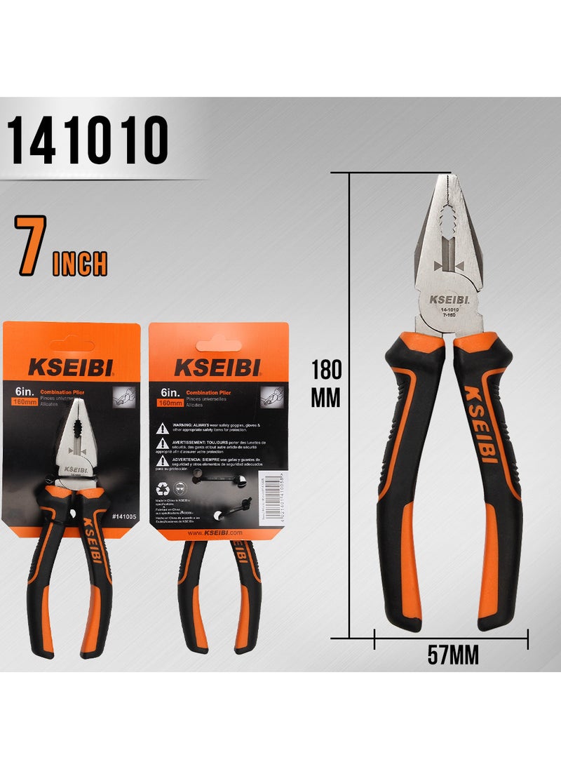 KSEIBI - Combination Plier, Heavy Duty Side Cutting Pliers with Professional Handle, Ideal for Wire, Cables, Crimping, Shearing, Clamping Screws, Steel Hand Tool Plier, Spring Loaded with Safety Lock. - Image 1