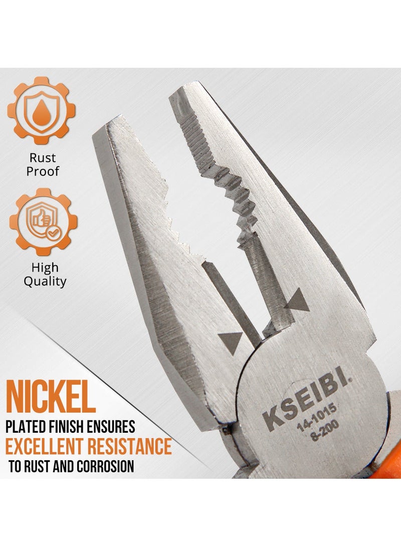 KSEIBI Combination Plier, Heavy Duty Side Cutting Pliers with Professional Handle, Ideal for Wire, Cables, Crimping, Shearing, Clamping Screws, Steel Hand Tool Plier, Spring Loaded with Safety Lock. - Image 3