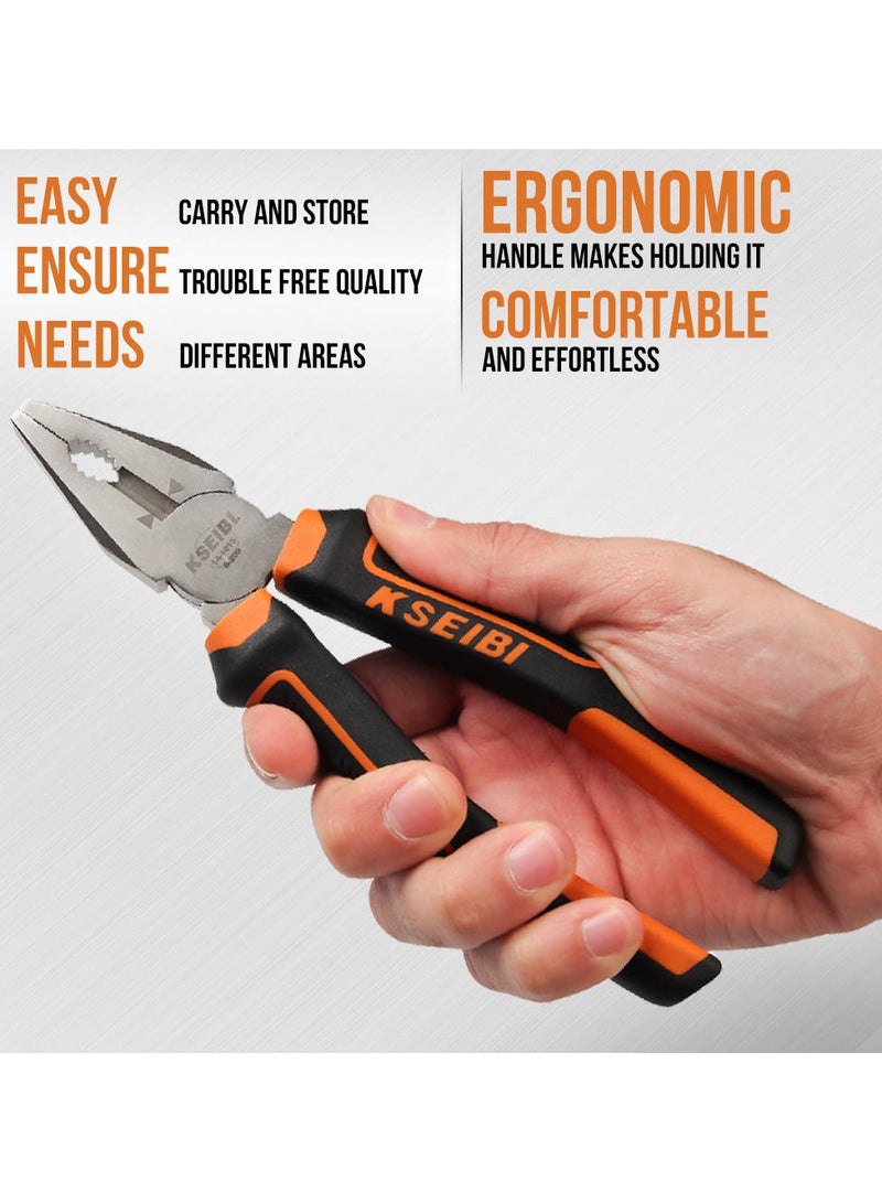 KSEIBI Combination Plier, Heavy Duty Side Cutting Pliers with Professional Handle, Ideal for Wire, Cables, Crimping, Shearing, Clamping Screws, Steel Hand Tool Plier, Spring Loaded with Safety Lock. - Image 4